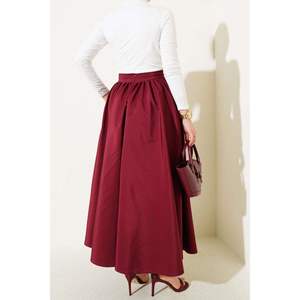 Jupe évasée en taffetas Bordeaux Rouge Formelle Plaine Longue Respirante Velours Côtelé Numérique Imprimé Animal Broderie Volants PU Wrap Jupe En Tricot - Product Image 4