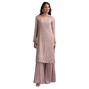 Costume Sharara brodé rose poussiéreux avec paillettes et Dupatta pour femme, fête de mariage traditionnelle et tenue de fête - Product Image 3
