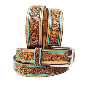 Cuir de vache de qualité supérieure pleine fleur Western Cowboy & cowgirl coloré ceinture de designer en cuir occidental usiné à la main à bas prix - Product Image 5