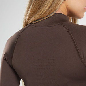 Chaqueta de gimnasio para mujer de la mejor calidad Color marrón oscuro Cremallera Yoga Fitness Manga completa Mujer Chaqueta de gimnasio - Product Image 6