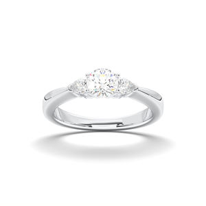 0.80 carats E-F/VSS-VS qualité Moissanite rond et poire forme diamant 3 pierres griffes ensemble bague de fiançailles fabriquée en platine pour les femmes - Product Image 1