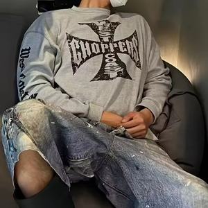 Sudadera de invierno de gran tamaño con cuello redondo para hombre, estampado personalizado, bordado en 3D, técnica lavada de lana de poliéster/algodón - Product Image 6