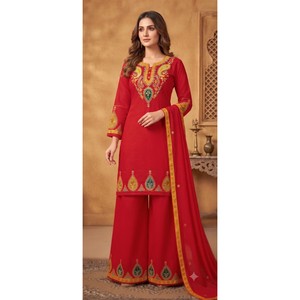 Anouk <b>Women</b> Floral Embroidered Regular Pure Cotton Chiffon <b>Kurta</b> with Palazzos & Dupatta Featuring Floral Embroidery - Product Image 1