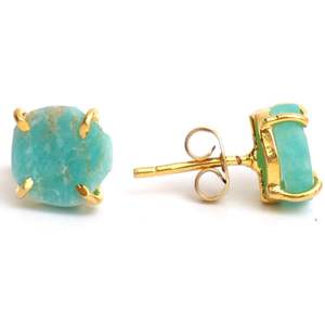 Boucles d'oreilles gemme d'amazonite brute de 8 à 10mm en argent sterling 925 artisanal Bijoux en pierres précieuses brutes - Product Image 1