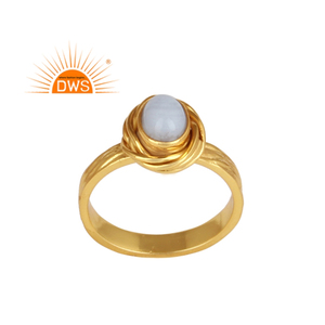 Vente chaude en argent sterling plaqué or 18 carats naturel bleu dentelle agate pierres précieuses bague empilable Demi fabricant de bijoux fins - Product Image 1