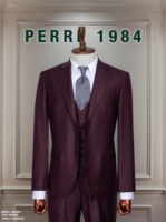 Costume d'affaires bleu marine pour homme, simple boutonnage, col à revers, infroissable, coupe droite, style britannique, en polyester tissé