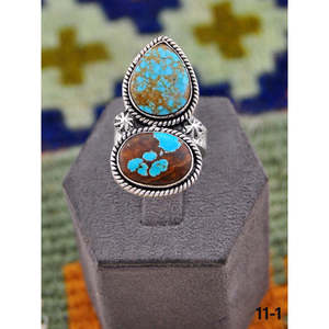 Bague artisanale en argent sterling plaqué or rose avec turquoise numéro 8, sertie clos, en acier inoxydable, élégante et tendance, idée cadeau - Product Image 1