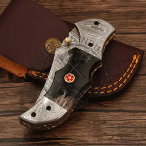 Auténtico cuchillo plegable de Damasco hecho a mano para acampar DIY y uso en el campo con mango ergonómico y soporte OEM personalizable - Product Image 5