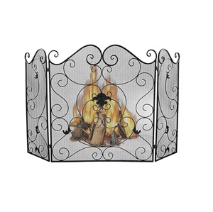 Écran de cheminée 3 panneaux décoratif couverture plate protecteur extérieur moderne Vintage maille arquée fer autoportant pour la maison - Product Image 1