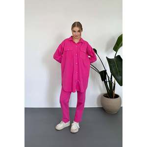 Fuchsia Washed Shirt and <b>Trousers</b> Set - Fuchsia - Product Image 1