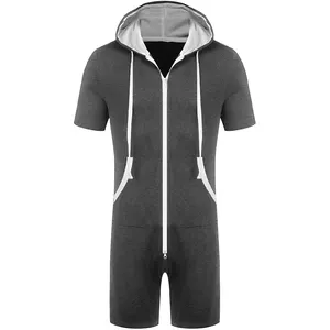 Mannen Hooded Trainingspak Rits Jumpsuit Casual Effen Kleur Korte Mouwen Comfortabel Playsuit Trainingspak Shorts Set