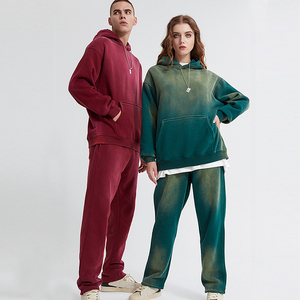 Terry Cotton Conjunto de 2 piezas Sudadera con capucha para hombre Lavado ácido Desgastado Sudadera con capucha de gran tamaño y conjunto de Jogger - Product Image 3
