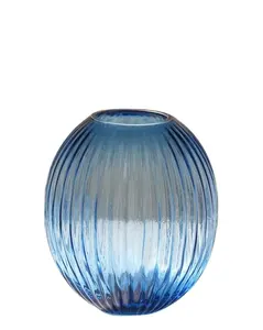 Florero de cristal con textura acanalada transparente moderno, jarrón hidropónico de color decorativo con varios estilos decorativos