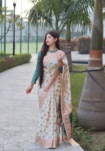 DERNIER DESIGNER HEAVY GEORGATTE IMPRIMÉ DORÉ ZARI PAITHANI PLUS GRAND PALLU SAREE - Product Image 4