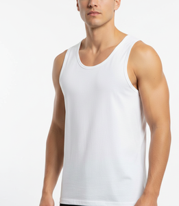 Gilet en coton blanc FreshStyle pour homme Sans manches Léger Respirant Extensible Confortable Vêtement de tous les jours - Product Image 1