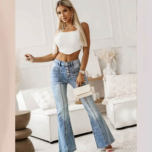 Novedades Pantalones acampanados de algodón para mujer Pantalones vaqueros Ropa informal Precio al por mayor Nuevo diseño Mejor material Pantalones Acampanados para mujer - Product Image 5