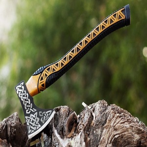 Gran oferta, hacha y hachas personalizadas de grado DIY, hacha de acero al carbono hecha a mano con mango de madera de rosa, vaina de cuero fino, grabado ácido - Product Image 6