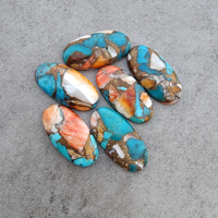 Cabochon d'huître barbelée naturelle bleu turquoise, grande forme ovale, dos plat, qualité AAA+, calibré, vente en gros, certifié par un tiers