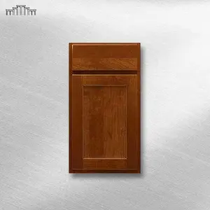 Lemari dapur penutup lembut pintu pengocok cat kayu Maple Solid tren baru dengan laci Panel datar pelat depan