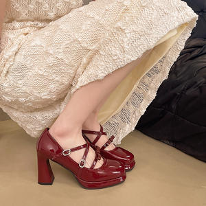 Chaussures Mary Jane à talon épais pour femmes, chaussures à talons plats polyvalentes à semelle souple, à la mode, pour printemps et automne, chaussures de mariage - Product Image 1