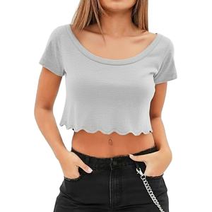 Camiseta ajustada de manga corta con huevo roto de Pascua para mujer, camiseta recortada de ropa con su logotipo personalizado y servicio OEM de marca - Product Image 2