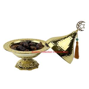 Bol de date en laiton de finition argentée de Style fait à la main de haute qualité avec couvercle et support pour la décoration de la maison et de l'hôtel Pot de service de fruits secs - Product Image 4