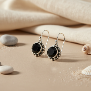 Boucles d'oreilles en argent sterling 925 pour femmes, onyx noir, vintage à tendance, plaqué or avec diamant et rubis pour un usage quotidien - Product Image 1