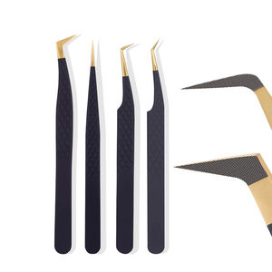 Juego de Pinzas de Precisión para Extensión de Pestañas de Uso Profesional, Color Negro, Punta de Fibra Especial - Product Image 1