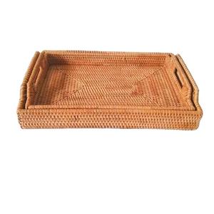 Eco-Friendly Round Wood Serving Tray Modern Rectangular Rattan Handicraft for Dining Living Room Bedroom - Product Image 3