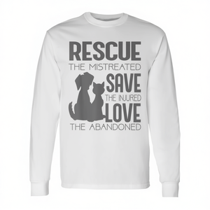 T-Shirt a Maniche Lunghe per Amanti di Cani e Gatti 'Rescue Save Love' Maglietta Promozionale per Proprietari di Cani e Gatti - Product Image 2