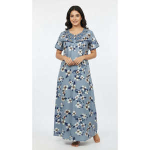 Camisón Largo Estampado Cómodo para Mujer, Marca Alpine, Tejido de Sarga, Mangas Cortas, Bolsillos Laterales, Talla XL, Ropa de Dormir - Product Image 5