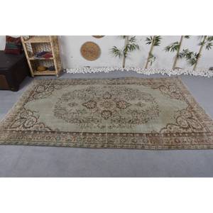 Tapis Vintage Turc 5.4 X 8.8ft Vert Beige Laine avec Motif Abstrait Style Tabriz pour Entrée ou Couloir 9x12 Rectangle - Product Image 3