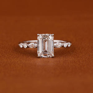 <b>Emerald</b>, Marquise & Round Cut Lab Grown Diamond Engagement <b>Ring</b> 18KT Solid Gold Plated Handmade Design Trendy Style Gift <b>Ring</b> - Product Image 1