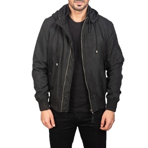 Blouson Bomber Noir à Capuche pour Homme de Qualité Supérieure, Coupe-Vent Décontracté avec Fermeture Éclair, Coupe Ajustée, Idéal pour l'Automne - Product Image 3