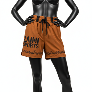 Short de bain en nylon premium 180 GSM, orange, avec strass thermocollés, ceinture jacquard personnalisée et bande latérale - Product Image 1