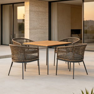 Ensemble de 5 pièces moderne en rotin tressé résistant aux intempéries pour <span class=keywords><strong>jardin</strong></span>, bistro, <span class=keywords><strong>salon</strong></span>, salle à manger, mobilier d'extérieur - Product Image 3