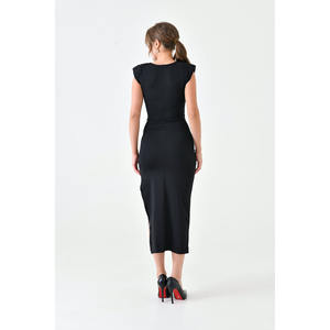 Vestido midi cruzado con abertura y cuello cruzado - Product Image 3