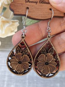 Forma redonda caliente hoja de oro negro blanco resina forma de corazón pendientes cuadrados redondos geométricos madera resina gota pendientes - Product Image 2