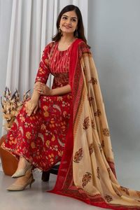 Heavy Designer Cotton Printed y Zari Sequence Mirror Work con Dori Anarkali Kurti con pantalón y Dupatta Set Listo para usar - Product Image 5