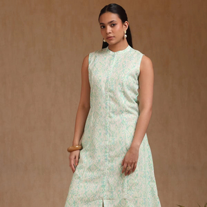 2025 concepteur vert lin imprimé fleuri Kurti glands paillettes confortable été tenue décontractée toutes les tailles disponibles naturel - Product Image 1