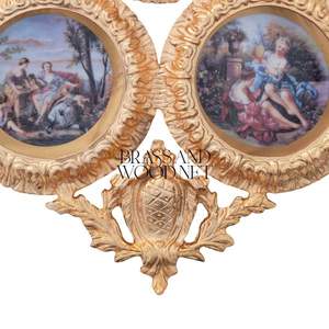 Cadre mural orné en laiton doré avec triple œuvres d'art en porcelaine décoration vintage faite à la main design en laiton de luxe pour classique - Product Image 4