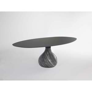 Ensemble de table à manger contemporaine minimaliste Aqua, marbre Bardiglio brillant, meubles de salon avec design ovale, assemblé - Product Image 2