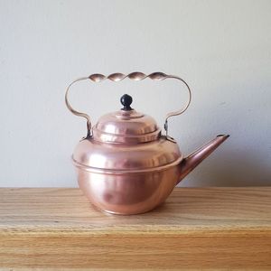 Handcrafted <b>vintage</b> copper <b>kettle</b> with wooden handle and classic spout design perfect for rustic farmhouse kitchen decor - Product Image 4