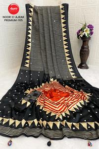 Élégant drapé léger et lisse en satin modal imprimé Ajrak Gaji avec de riches saris traditionnels pour une occasion spéciale - Product Image 5