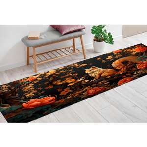 Tapis motif écureuil forestier : Tapis imprimé floral automnal, décor forestier, tapis fin non tissé - Product Image 3