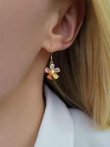 Boucles d'oreilles pendantes en argent sterling avec zircon multi-couleurs en forme de poire naturelle, bijoux floraux dorés colorés, cadeau pour elle - Product Image 2