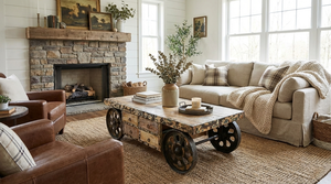 Table basse industrielle vintage à 8 tiroirs, roulettes, bois de manguier massif, métal, fer, salon, meubles indiens, ARTISANS ART - Product Image 3