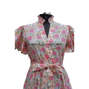 Robes midi moulante en coton 100% naturel tissé à la main, modernes, douces, respirantes, écologiques, de haute qualité, à motifs floraux pour tous les jours - Product Image 3