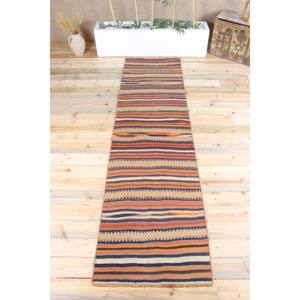 Tapis turc en laine 2,7x9,8 pieds, tapis de couloir vintage, tapis patchwork rayé arc-en-ciel, tapis avec support en latex écologique - Product Image 1