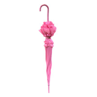 Parapluie droit classique en pongee de 19 pouces avec poignée incurvée, imperméable, rose, pour mariage, bordure florale décorative, personnalisé